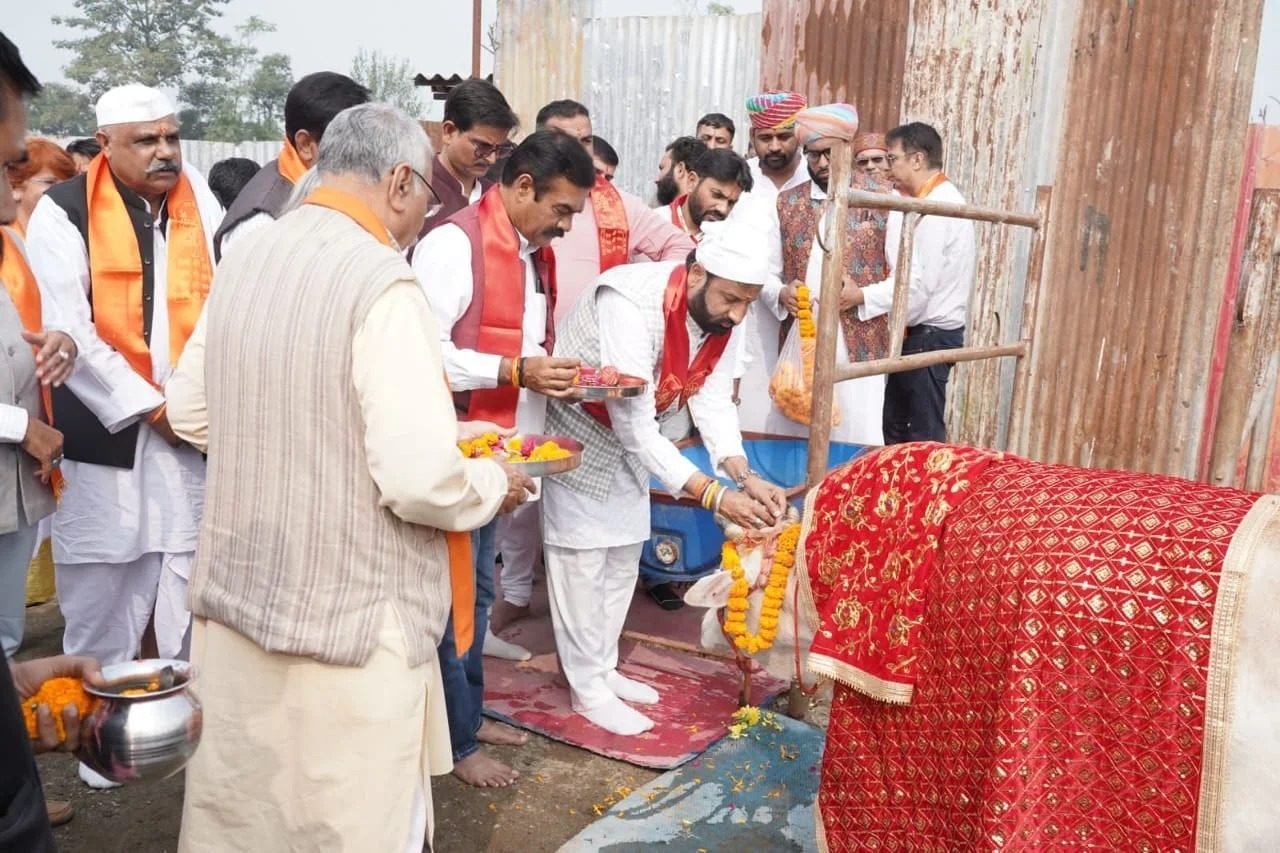 A blessing ceremony at the goshala